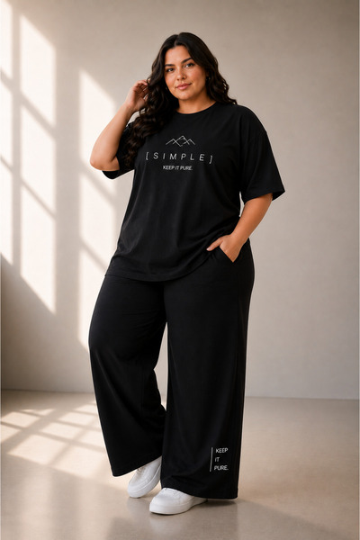 Rubonia Women's Plus Size Oversize Two-Piece Set Crew Neck Printed Loose Fit ...