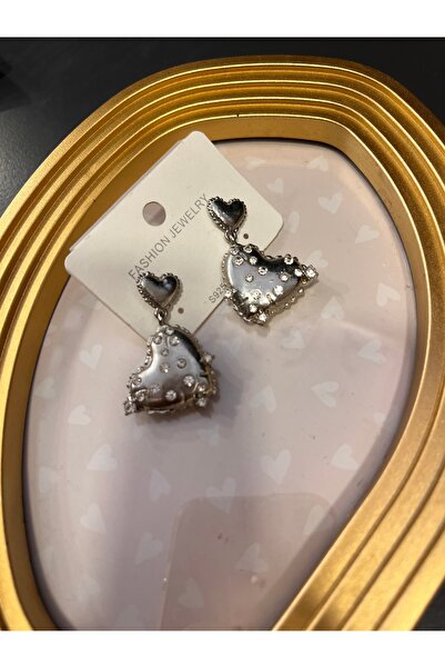 gozdeasutayaccessory Silver Color Heart Stone Earrings