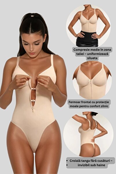 TaliedeViespe Body Modelator Femei Crem - Bej , Controlul Taliei , Cu Fermoar...