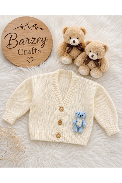 Barzey crafts كارديجان أطفال محبوك يدويًا مع تطريز على شكل دب، بأزرار، للجنسي...