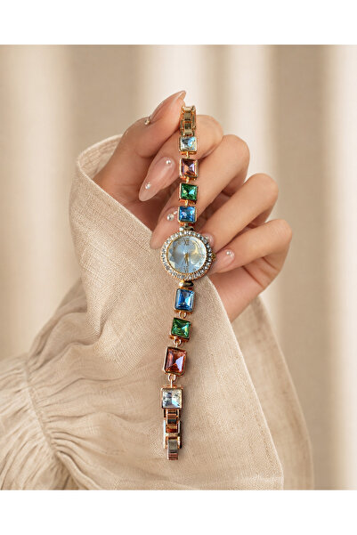 Generic Brand Women's Colorful Crystal Stone Bracelet Watch |   Gold Color St...