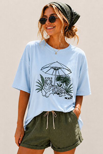 ArtYus Tiger Printed Crew Neck Casual Unisex Oversize T-Shirt - Safari Themed...