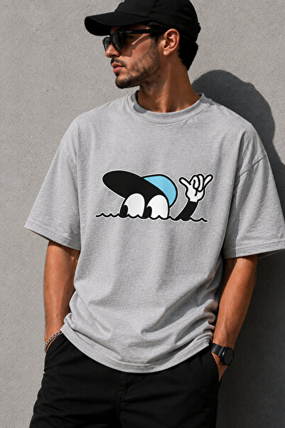 ArtYus Character with Hat Printed Crew Neck Casual Unisex Oversize T-Shirt - ...