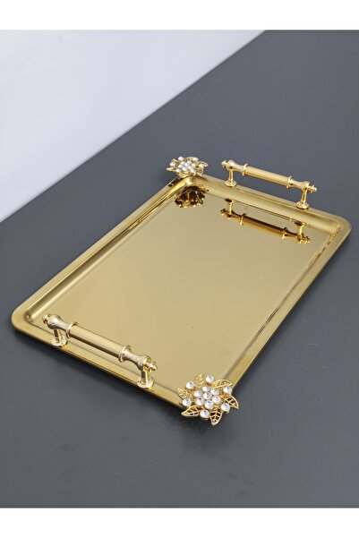 PARILTI HOME COLLECTİON Figured, Metal-Handled, Stainless Steel Rectangular T...