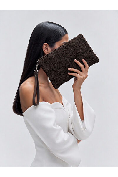 Mia Collection Lace Model Clutch Bag, Portfolio Bag, Handbag Bitter Brown