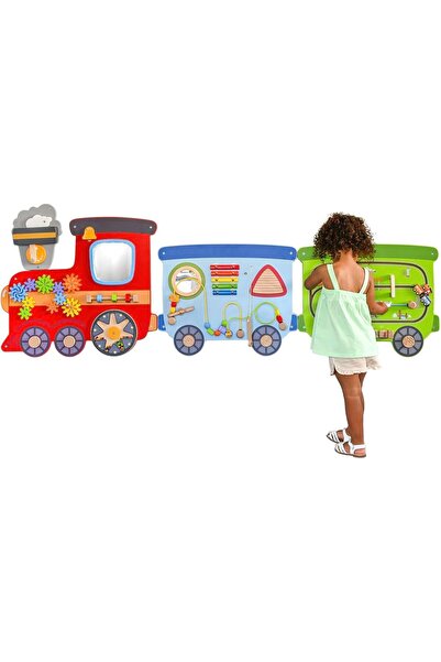 CasaDesteapta.ro Tren De Lemn 190cm*87cm*7cm - Jucarie Montessori din Lemn pe...
