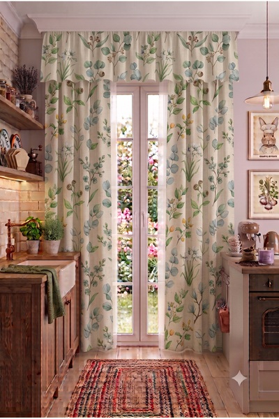 TOLLY PAW Kitchen & Balcony Curtain Colored 2-Wing Cornice Short Background C...