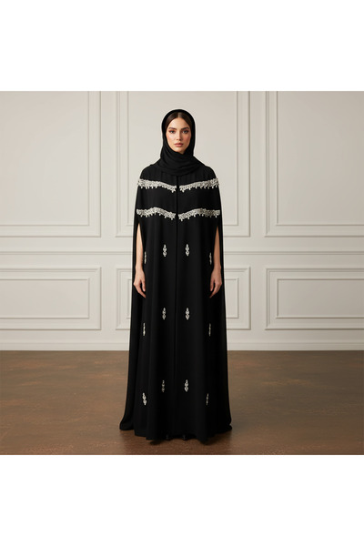 Nukhbaa Embroidered Cape Abaya – Crepe Fabric