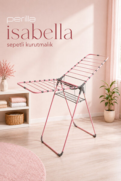 Atlanta Home Perilla İsabella Sepetli Çamaşır Kurutmalığı Katlanabilir Soft P...