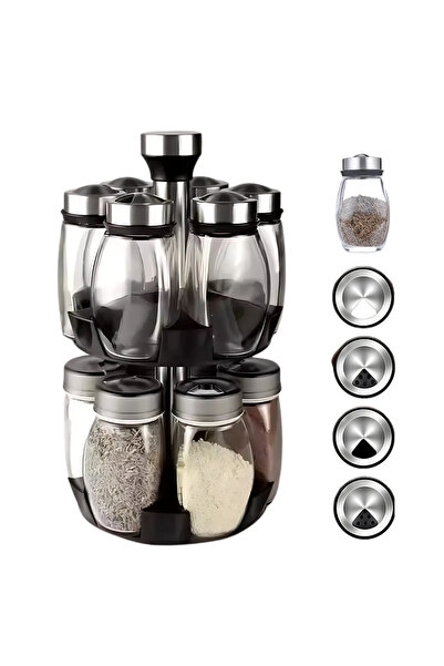 Generic Dozator rotativ elegant de condimente din oțel inoxidabil cu 12 borcane