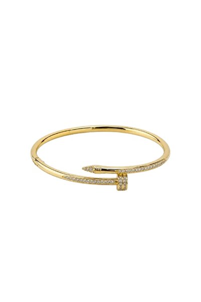 velve Elegant fixed gold bracelet, classic nail pattern with shining crystals...
