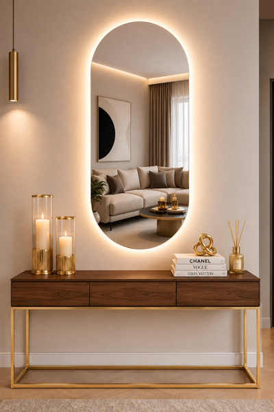 SEVİNÇ KONSEPT Serenova LED Dekoratif Ayna (55 x 110 cm) | Kablosuz Pilli | G...