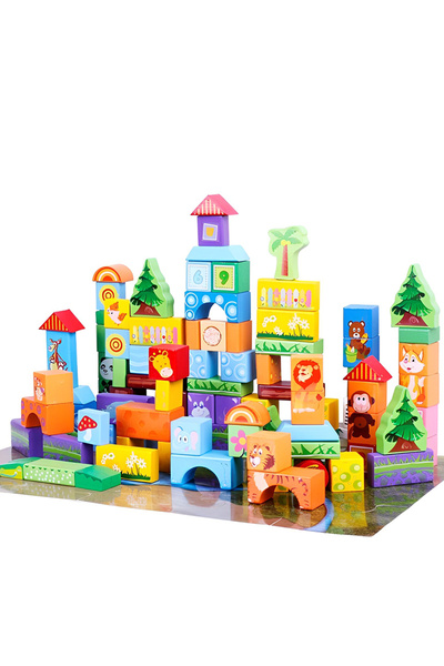 OEM 100 de cuburi din lemn pentru construit - Cute Animals 3 ani
