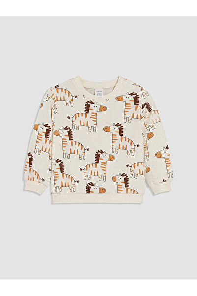 LC Waikiki Ecru Crew Neck Patterned Baby Boy T-Shirt