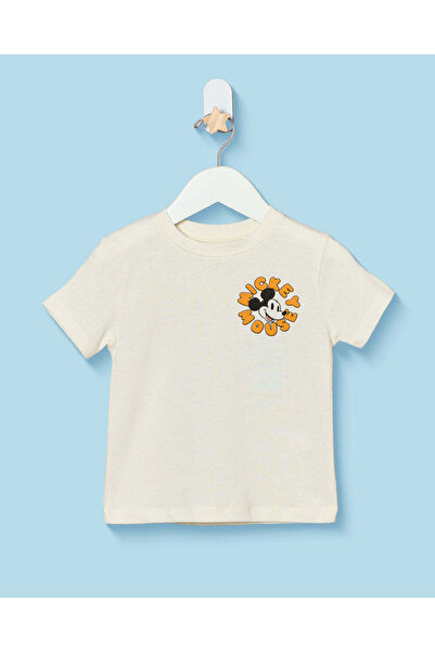 REDTAG Infant Boys White Mickey Mouse Back Print T-Shirt