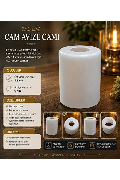 lambacı koray Dekoratif Beyaz Cam Avize Camı Yedek Cam Aplik Camı 4.5 cm Ağız...