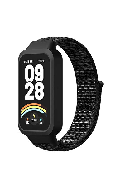 Choice For Mi Band 9 Active Dark Black Nylon Loop Strap For Band 9 Active/Red...