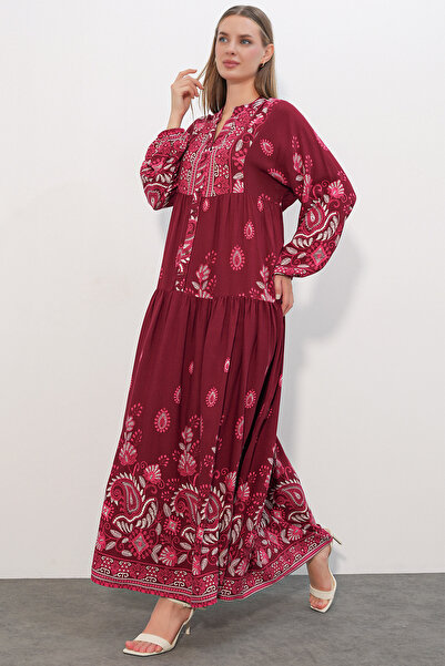 Bigdart Women's Patterned Long Hijab Dress 2585 - C. Burgundy