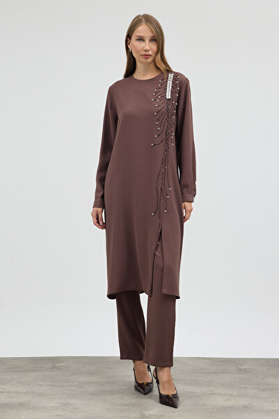 VAVİNOR Stone Embellished Plus Size Suit - Mink