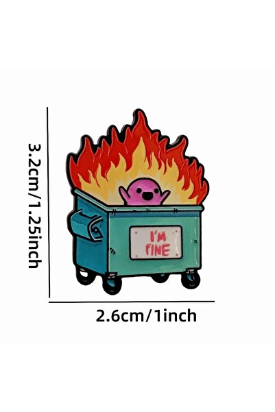 Choice A Kawaii '' I'm Fine'' Burning Trash Can Halloween Enamel Pin - Cute D...