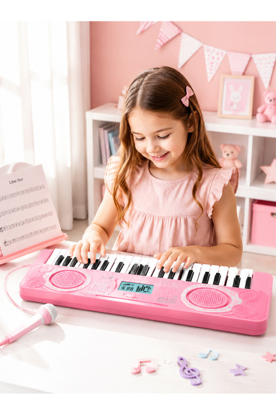 Bayt Aura 37-Key Pink Electronic Keyboard Piano with Microphone for Kids Educ...