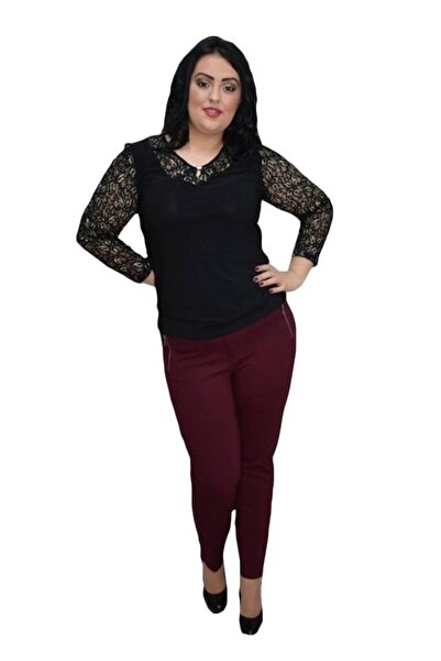 OEM Pantalon casual de culoare marsala, model lung cu fermoare