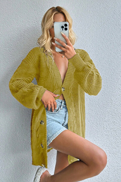 H&E LUXURY DESIGN Women's Hair Braid Pattern Oversize Knitwear Cardigan V-Nec...