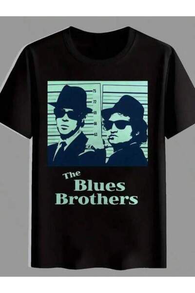 45 BPM Men's Music Blues Brothers Black Blue Retro Graphic Tee, Soft Breathab...