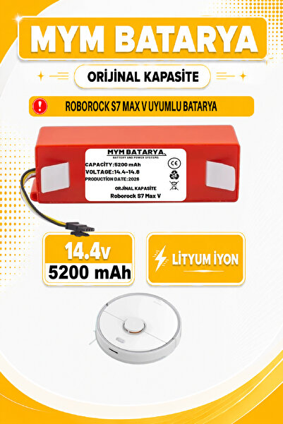 MYM BATARYA Roborock S7 MaxV Uyumlu Akıllı Robot Süpürge Bataryası 14.4v 5200...