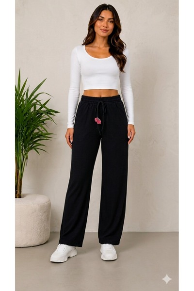 Derya Kurşun Pocketless Elastic Waist Ribbed Trousers 9009