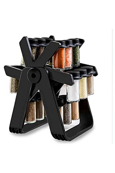 Generic Set 18 Recipiente Condimente cu Suport Rotativ 360°, Negru