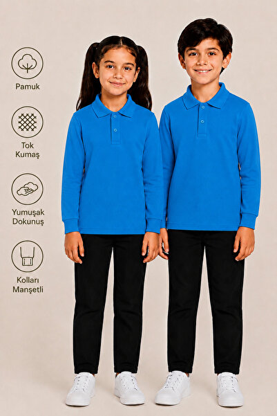 monny Long Sleeve Polo Collar Tok Fabric Cotton School T-Shirt Unisex School ...
