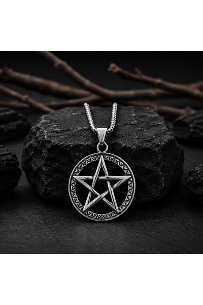 voyageaccessory Paslanmaz Çelik Gotik Tarz Wicca Pagan Sembol Pentagram Kolye