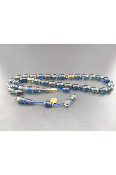 İskeçe Tesbih Ali Baba Masterpiece Colorful Amber Certified 2 Layers of Polis...
