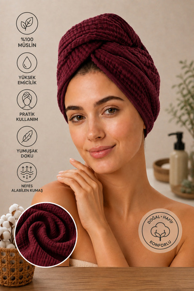 Motif Tekstil 100% Cotton Muslin Hair Drying Cap |   Highly Absorbent, Lightw...