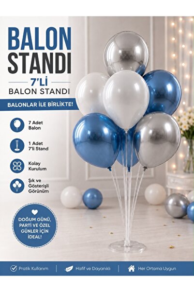 Genel Markalar 7’li Balon Standı Parti Süsleme Dikey Sunum Aparatı