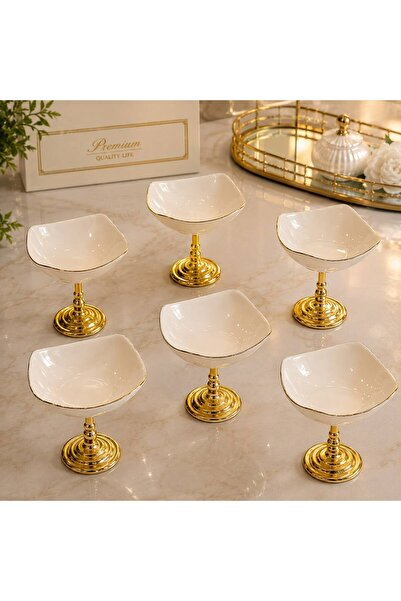 CHANCE GİFT Mini 6-Piece Porcelain Bowl with Metal Legs, Turkish Delight Bowl...