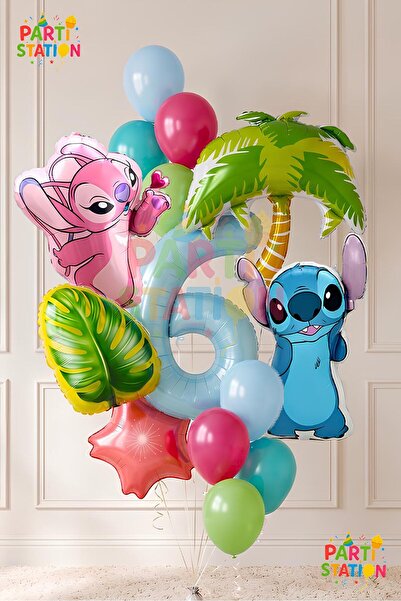 Parti Station Lilo Stitc Balloon and Angel Balloon 6 Years Old 14 Piece Giant...