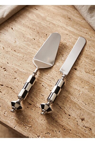 The Mia Gingham Pasta Serving Set Black and White 2 Pieces