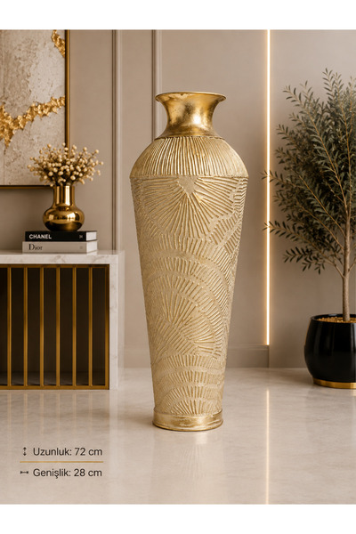 Hinora Decorative Metal Floor Vase 72 cm Gold Antique Ethnic Patterned Large ...