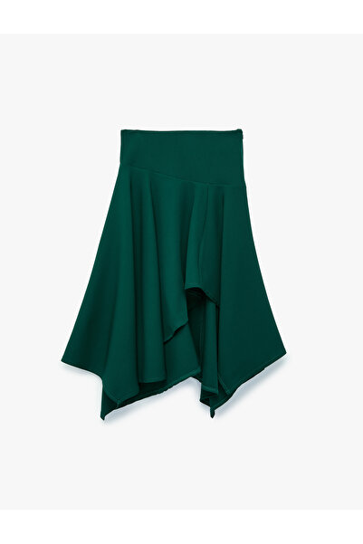 Koton High Waist Asymmetrical Cut Below the Knee Skirt