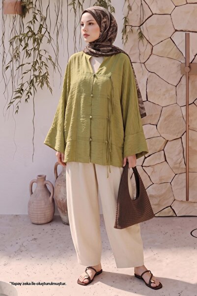 InStyle Kimono sa širokim rukavima u maslinastozelenoj boji