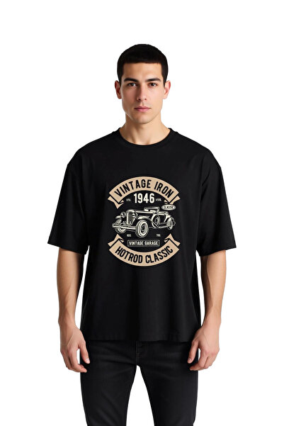 PayBuy Men's Oversize T-Shirt 100% Cotton Vintage Automotive Printed Crew Nec...