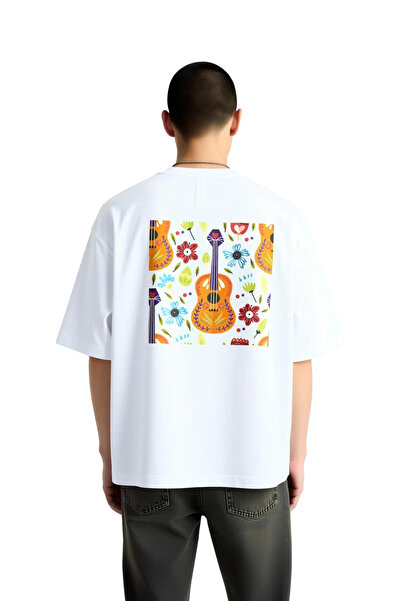 PayBuy Men's Oversize T-Shirt Music Themed Guitar Flower Pattern Printed Rela...
