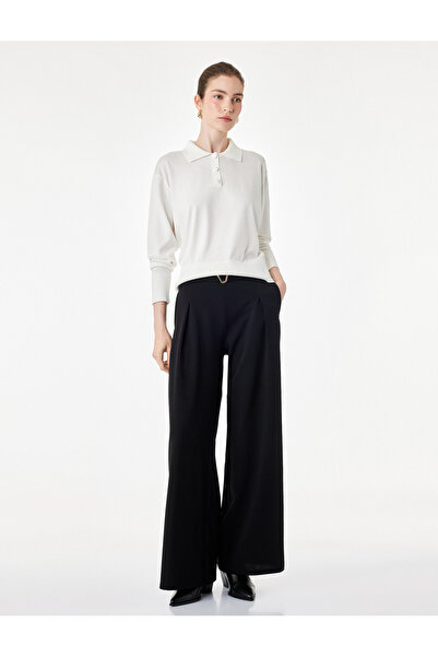 Koton Accessory Belt Detailed Wide Leg Palazzo Trousers with Pockets