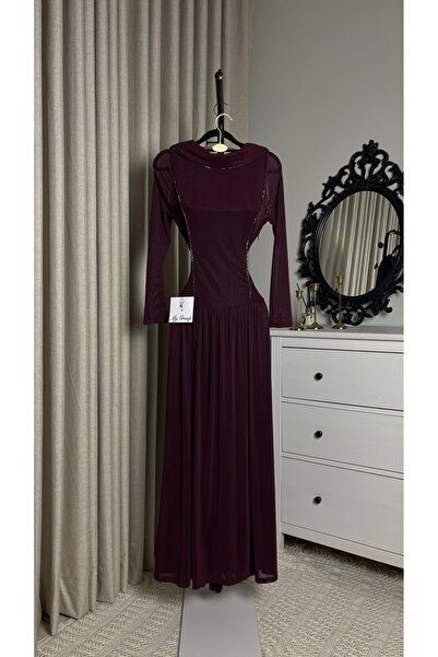 MYGROUP Mesh Fabric Long Shimmering Dress with Crystal Detailing
