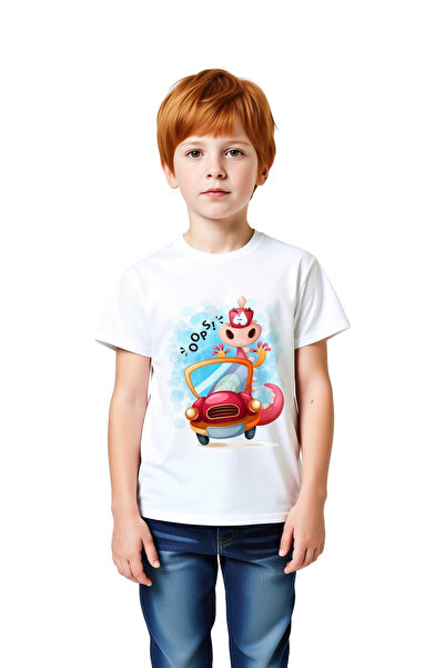PayBuy Children's Funny Dinosaur Car Printed Short Sleeve T-Shirt with Oops W...