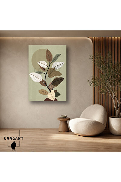GAAGART Tekli Dikey Kanvas Tablo Toprak Tonlarında Çizgisel Yapraklar Modern ...