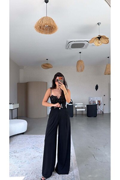 Buket Teke Black Zr Model Thin Crepe Fabric Trousers
