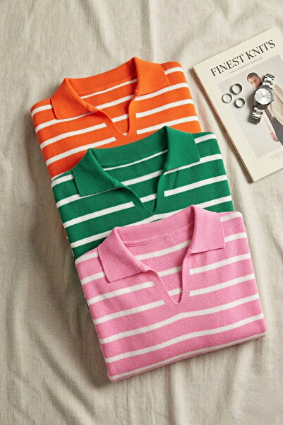 VARENZEA Women's 3 Pack Striped Polo Neck Long Sleeve V-Neck Knitwear Sweater...